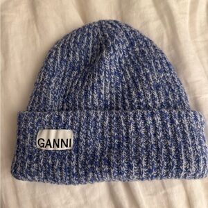 Ganni light blue and white beanie